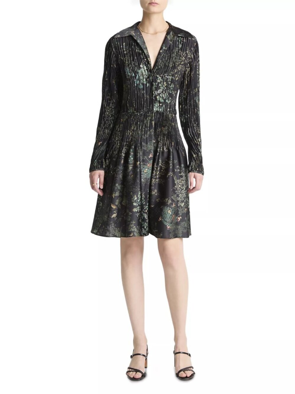 Vince Grape Vine Crushed Satin Shirt Dress